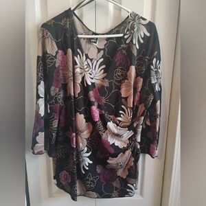 Perseption Elegant Black and Pink Floral Blouse